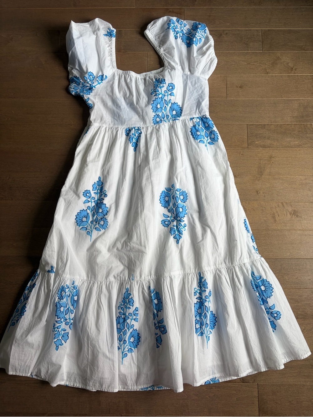 J. Crew White Dress with Bright Blue Floral Print